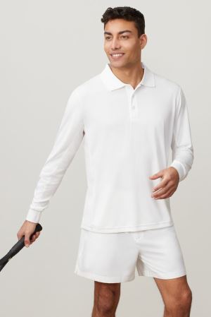 FILA Crestable Long Sleeve Polos White,Mens Tennis | CA.BHDEUI126